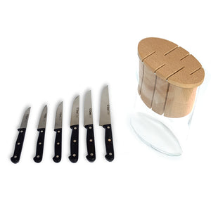 Curel 7-Pc Knife Set - Glass & Wood Block - POM handle