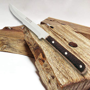 Joker Luxury 8-3/4" Country Steak Knife - Authentic Stag Horn Handle - Serrated Edge