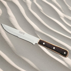 Joker Luxury 8-3/4" Country Steak Knife - Authentic Stag Horn Handle - Serrated Edge
