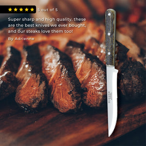 Joker Luxury 8-3/4" Country Steak Knife - Authentic Stag Horn Handle - Serrated Edge (set of 2)