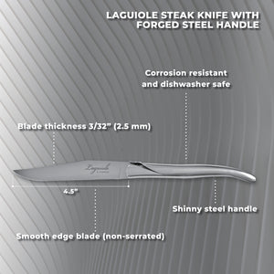 TopKnife Laguiole Forged Steak Knife Set – Stainless Steel Handle (Set 6)