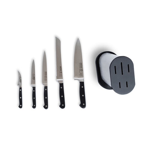 Nicul 6-Pc German Knife Set - Stainless Steel Block - POM Handle