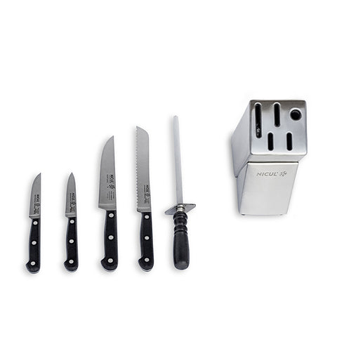 Nicul 21st 6-Pc Knife Set - Stainless Steel Block